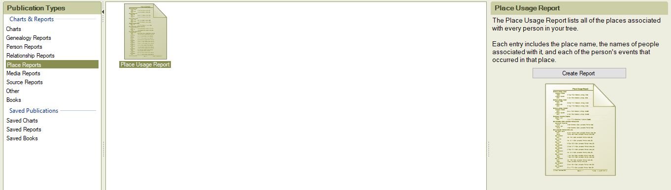 Place Report In Family Tree Maker